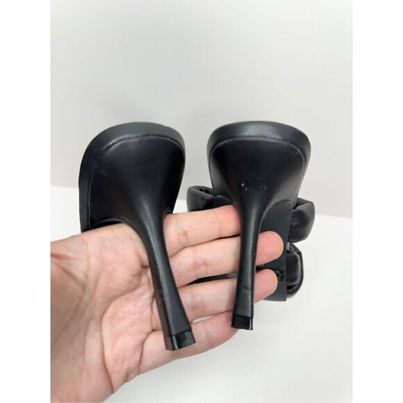 Abound Mule Sandals Size 6.5 Black Square Toe Woven Stiletto Open Toe Heels - Picture 7 of 8